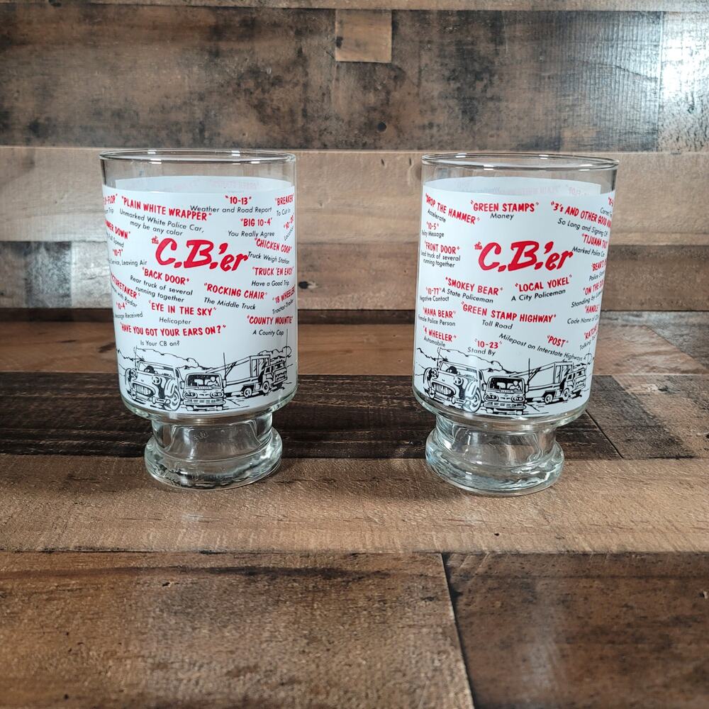 Vintage CB'er 32 Ounce Glasses Set of 2 with C.B. Radio/Trucker Jargon Phrases